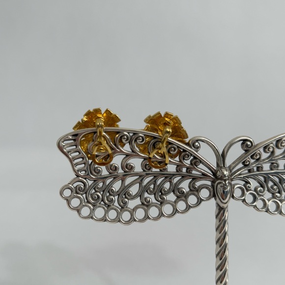 Vintage Monet Rhinestone Flower Star Cluster Earrings, Gold Tone Clip On Signed - Picture 4 of 9